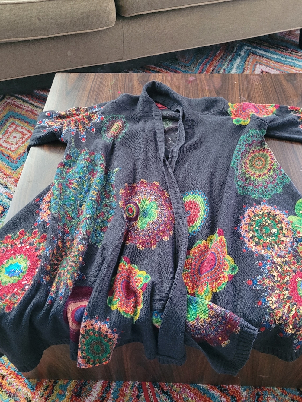 Desigual Dark Charcoal Knit Sweater with Textured Stitching